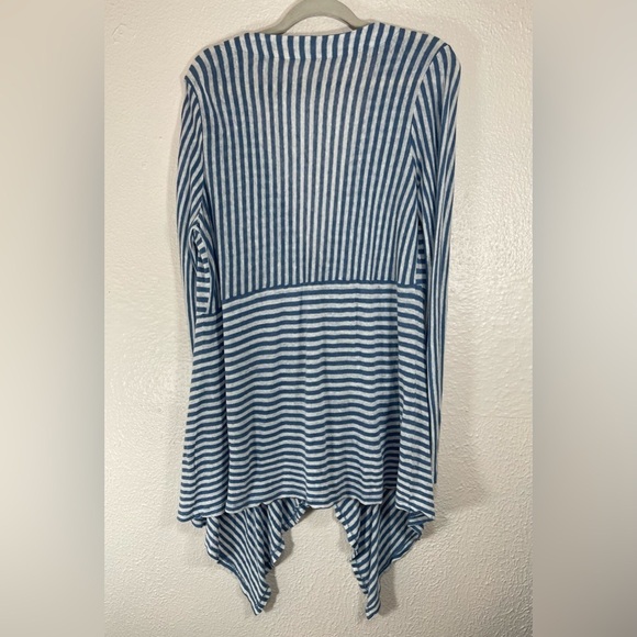Soft Surroundings Linen Blue White Striped Single Button Cardigan Women’s Medium - Picture 8 of 11
